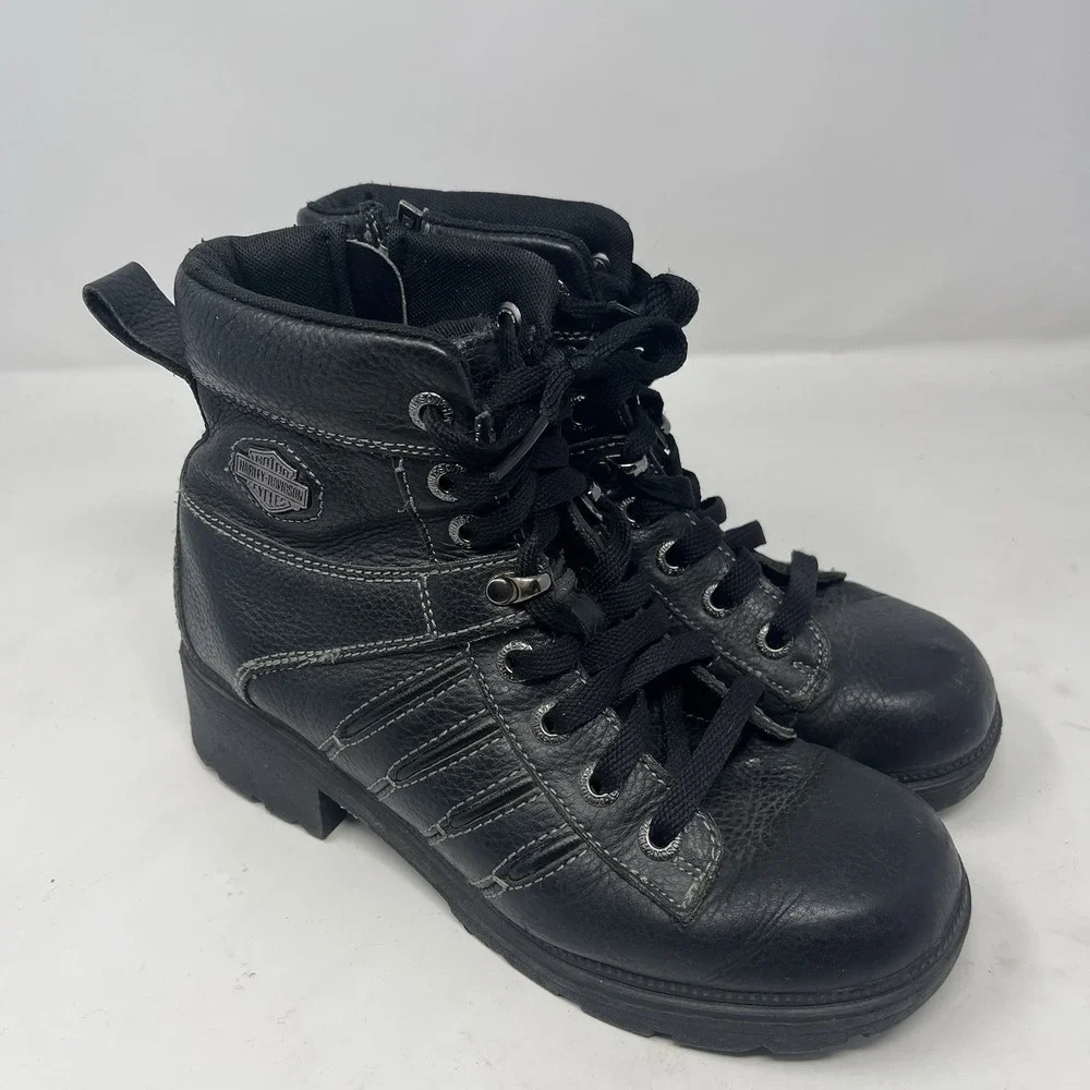 Harley-Davidson Tamia Lace Up/Side Zip Motorcycle Riding Boots Womans 8.5 Black